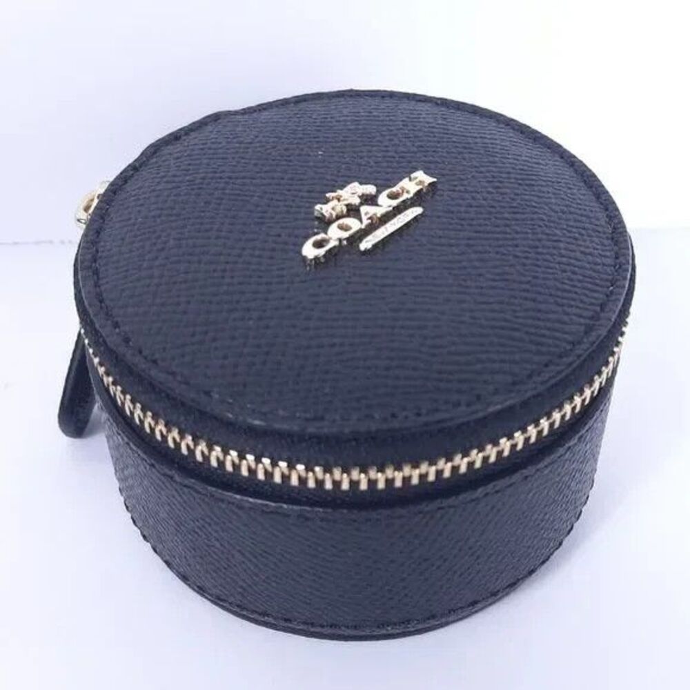 Rare - Coach Round Travel Jewelry Box Black Leather